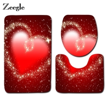 Zeegle-alfombrilla de franela con estampado de corazón para el baño, alfombrilla para el suelo, cojín para el asiento del inodoro, decoración del hogar, 3 uds. 2024 - compra barato