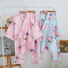 Pijamas Kimono de doble hilo para mujer, Sexy ropa de dormir con estampado de flores y cuello en V, fina, de primavera, 100% algodón 2024 - compra barato