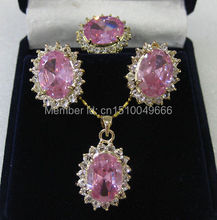 SU264  Hot sale FREE SHIP>>>Jewelry pink crystal pendant necklace ring earring sets +free Chain 2024 - buy cheap