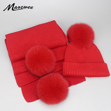 2018 Girl Fur Pom Pom Hats Women Beanies Hats Fur Pompon Hat Scarf Crochet Wool Soft Solid Red Black Snapback Hat Autumn Winter 2024 - buy cheap