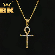 Hip hop Jewelry Items Wholesale Egyptian Ankh Key Of Life Pendant Necklace For Men Gold Color Stainless Steel With Rhinestones 2024 - buy cheap