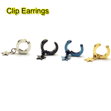 2pieces star Pendent unisex earring No pierced  color Black Blue Gold colors titanium steel Rock Men clip earrings earcuff 2024 - buy cheap