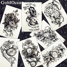 GoldOcean Sexy Black Fake Tattoos Arm Stickers Anchor Clock Flower Tattoos Temporary Girls Chains Sketch Flora Tatoos Supplies 2024 - buy cheap