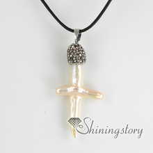 cross fresh water pearl pendants christian cross pendant necklace rhinestone pave necklaces rhinestone imitated pearls cross 2024 - buy cheap