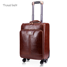 Travel Belt PU Leather Rolling Luggage Spinner Men Business Suitcase Wheels 16 inch Carry On Password Travel Bags Trelloy 2024 - buy cheap