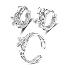 Conjunto de joyas de circonia cúbica para mujer, aretes pequeños de aro de doble capa, anillos ajustables, regalos de moda 2024 - compra barato