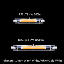 R7S COB LED R7S стеклянная трубка 8 Вт 1000lm r7s led cob 118 мм 360 градусов лампады лампа замена галогенная лампа 13 мм Диаметр AC 220 В 2024 - купить недорого