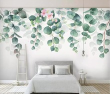 Beibehang personalizado foto papel de parede mural pequeno fresco pintados à mão aquarela folhas verdes nordic minimalista tv fundo da 2024 - compre barato