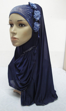 H930 último hijab musulmán de una pieza con 3 piezas de flores, entrega rápida 2024 - compra barato