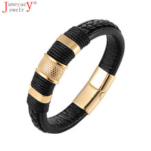 Pulseira masculina de couro, pulseira de couro trançado com fecho magnético de aço inoxidável, fecho preto e marrom 2024 - compre barato