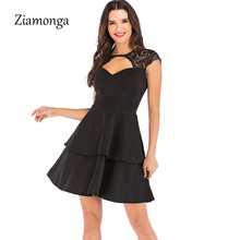 Ziamonga Lace Skater Dress 2019 Spring Hollow Out Women Dresses Black Red Ball Gown Dress Female High Waist Vestido De Festa 2024 - buy cheap