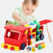 Brinquedo educacional de montessori, brinquedos de madeira para crianças, aprendizado inicial infantil, inteligência, choque, parafuso, porca, caminhão 2024 - compre barato