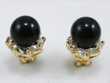 wholesale lady's  fancy  jewelry 10mm  black Natural Stone bead 18kgp crystal inlay earrings 2024 - buy cheap