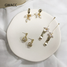 GWACC Korea Design Trendy Gold Metal Pearl Drop Earrings for Women Girl Long Earrings Weave Ball Freshwater Pearl Jewelry Gift 2024 - buy cheap