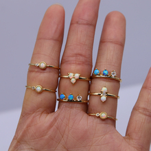 Anel feminino opala dourada, joias delicadas de alta qualidade com pedra branca ou azul para meninas 2024 - compre barato