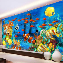 Papel de parede foto 3d estéreo desenhos animados peixes tropicais subaquáticos mundo mural papel de parede personalizado não tecido papel de parede 3d 2024 - compre barato