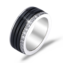 New 8MM Black White 1 Row Crystal Ceramic Ring Women Engagement Promise Wedding Band Gifts For Women Fashion Jewelry 2024 - buy cheap