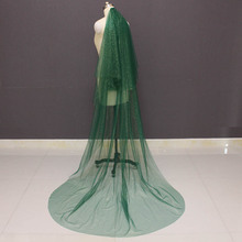 Véu de noiva brilhante, verde com glitter dourado, 2t, véu de noiva com blusher, acessórios para casamento 2024 - compre barato