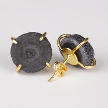 light dark grey black natural solor druzy drusy thick stone slice bead charm gold stud earrings for women unisex 2024 - buy cheap
