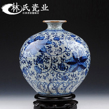 Jingdezhen arranjo cerâmico chinês azul-e branco com laço twig flor romã vaso e enfeites de flores 2024 - compre barato