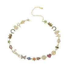 Multi charm pendant choker necklace with gold color rainbow cz paved wedding women neckalce 2024 - buy cheap