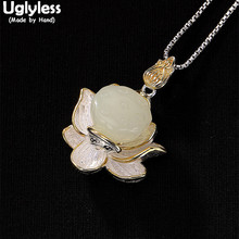 Uglyless 100% Real 925 Sterling Silver Lotus Pendants for Women Handmade Natural Jade Lotus Flower Pendant Necklaces NO Chains 2024 - buy cheap