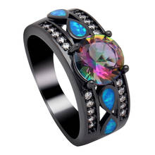 Hainon Luxury Opal Fire Rings Jewelry Women Wedding Rainbow Opal Rings Colorful Blue Pink CZ Black Gold Filled Engagement Ring 2024 - buy cheap