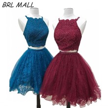 Best Selling Burgundy Two Pieces Homecoming Dress Lace Appliques Short Prom Dress vestido de formatura 2018 graduation dresses 2024 - buy cheap