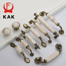 KAK 5pcs/lot Marble Lines Ceramic Cabinet Handles Zinc Alloy Drawer knobs Wardrobe Door Handles Antique Bronze Furniture Handle 2024 - buy cheap