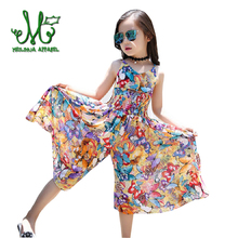 Girls Personality Dress Bohemian Girls Dresses Girl Summer Floral Suspenders Wide Leg Pants Jumpsuit For 6 8 10 12 14 16 Years 2024 - buy cheap