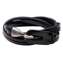 VOQ New Arrival Black & Brown 3 Lap Genuine Leather Bracelet Men Simple Vintage Hook Bracelet Personality Jewelry 2019 Wholesale 2024 - buy cheap