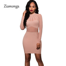 Ziamonga-vestido Bandage de manga larga para mujer, vestido de malla con agujeros, ajustado a la cadera, Mini, 2019 2024 - compra barato