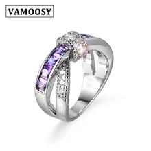 Обручальные кольца с кристаллами VAMOOSY, серебряное кольцо с крестом, серебряное кольцо с кубическим цирконием, 2018, модное ювелирное изделие для женщин 2024 - купить недорого