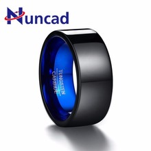 New Classic 10mm Width Polished Plating Black Blue Tungsten Steel Ring for Men Wedding Jewelry 2024 - buy cheap