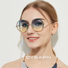 Óculos de sol redondo feminino, óculos escuros sexy para mulheres de marca vintage e da moda, lentes transparentes e sem aro, 2019 2024 - compre barato