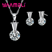 Trendy Woman Jewelry 925 Sterling Silver Round Cubic Chain Necklace Stud Earring Set Wholesale For Wedding Present 2024 - buy cheap