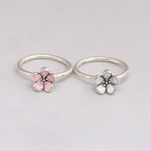 Genuine 925 Sterling Silver Pink And White Enamel Cherry Blossom Ring Compatible with European Jewelry 2024 - buy cheap