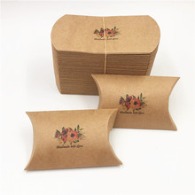 Two Size  Pillow Box Handmade Kraft Paper Brown Flower Printed Thank You For Gift Presents Packaging Paper Boxes Cases 50Pcs/Lot 2024 - buy cheap
