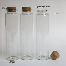 Garrafa de vidro vazia transparente com cortiça, 30x55ml, tampas de cortiça de 50cc, recipiente de vidro display com tampa de cortiça 30*110*17mm 2024 - compre barato