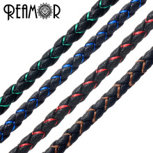 REAMOR 1meter 4mm Red/Green/Blue Silk Braided Genuine Leather Cord Rope For DIY Bracelet Necklace Jewelry Craft Making Findings 2024 - buy cheap