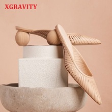 XGRAVITY New Chunky Heels Summer Heel Strange Design High Heel Sandals Fashion Women Party Shoes Point Toe Slippers Lady B045 2024 - buy cheap