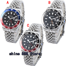 40mm PARNIS black dial bezel Sapphire glass date GMT automatic mens watch 2024 - buy cheap