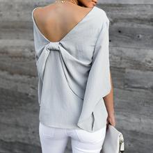 Women Tops Summer Blouse Sexy V Neck Chiffon Shirt Bowknot women's Long Sleeve Chiffon Shirt new 2024 - buy cheap