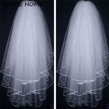 Summer Cheap Bridal veil Two Layer Short Tulle Wedding Veils With Beading Ribbon Edge Wedding Accessories For Bridal 2024 - buy cheap