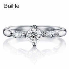 BAIHE-anillo de compromiso de moissanita para mujer, sortija de compromiso, oro blanco sólido de 10K (AU417), certificado, 0,25 CT, redondo, 100% 2024 - compra barato