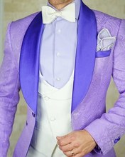 One Button Light Purple Paisley Groom Tuxedos Shawl Lapel Groomsmen Mens Wedding Prom Suits (Jacket+Pants+Vest+Tie) NO:230 2024 - buy cheap