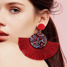 Bohemian Big Tassel Drop Earrings For Women Lady Geometric Fringe Handmade Statement Luxury Rhinestone Earrings 2019 Jewelry CC 2024 - buy cheap