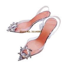 Sapato feminino salto fino transparente, calçado de casamento brilhante com ponta fina em pvc 2024 - compre barato