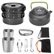 Outdoor Portable Cookware Mess Kit Camping Hiking Picnic Teapot Pot Set Carabiner Camping Cookware Stove With Tea Cup Coffee Cup 2024 - buy cheap