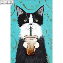 Pintura de diamante 5D DIY "gato café", bordado de diamantes de imitación cuadrados, mosaico de punto de cruz, regalo de decoración del hogar 2024 - compra barato